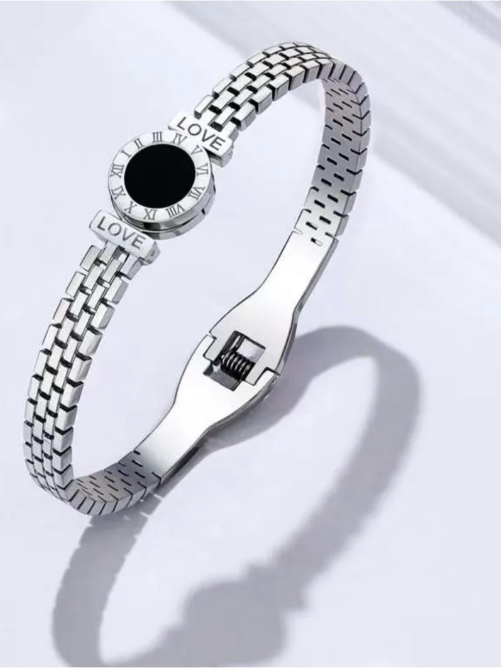 LOVE Stainless Steel Silver Bracelet with Black Dial